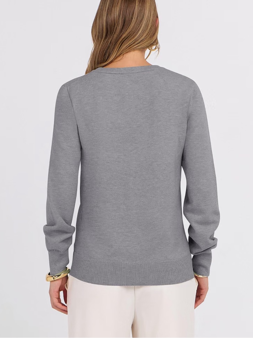 Women’s Gray V Neck Sweater Size S Lightweight Knit Pullover Classic Basic - Picture 2 of 10